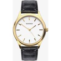 Sekonda Classic Gold Tone Black Leather Strap Watch 1535