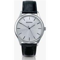 Sekonda Classic Silver & Black Leather Strap Watch 3099