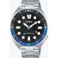 Lorus Mens Sports Black Dial Stainless Steel Bracelet Watch RH921LX9