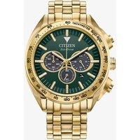 Citizen Mens Eco-Drive Gold Tone Green Chronograph Watch CA4542-59X