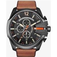 Diesel Mens Mega Chief Black Chronograph Dial Brown Leather Strap Watch DZ4343