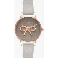 Olivia Burton Vintage Bow Rose Gold London Grey Leather Strap Watch OB16VB04