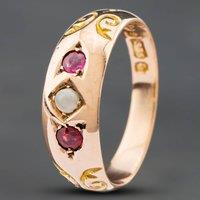 Pre-Owned Vintage 9ct Rose Gold Red Glass & Seed Pearl Three Stone Ring 41101283