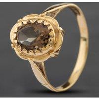 Pre-Owned 9ct Yellow Gold Oval Cut Smokey Quartz Solitaire Ring 41101662