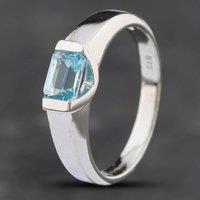 Pre-Owned 9ct White Gold Emerald Cut Blue Topaz Dress Ring 41101689