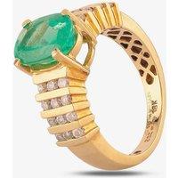 Pre-Owned 18ct Yellow Gold Oval Cut Emerald and Diamond Ring 4112714