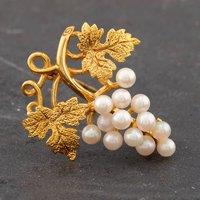 Pre-Owned 9ct Yellow Gold Cultured Pearl Grape Vine Brooch 41131033