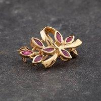 Pre-Owned 9ct Yellow Gold Marquise Cut Ruby Spray Brooch 41131043