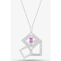 Pre-Owned 9ct White Gold Pink Sapphire & Diamond Pendant & 18 Inch Curb Chain 41141086