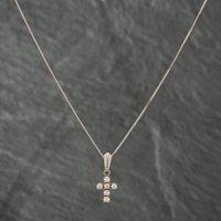 Pre-Owned 9ct White Gold Cubic Zirconia Cross Pendant & 16 Inch Box Chain 41141185