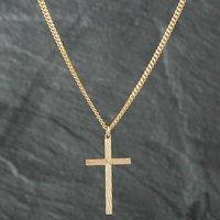 Pre-Owned 9ct Yellow Gold Diamond Cut Cross Pendant & 18 Inch Curb Chain 41141229