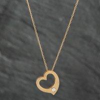 Pre-Owned 9ct Yellow Gold Cubic Zirconia Open Heart Pendant & 18 Inch Prince Of Wales Chain 41141270