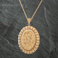 Pre-Owned Vintage 9ct Yellow Gold Large Oval Foliate Locket Pendant & 22 Inch Prince Of Wales Chain 41141298