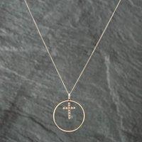 Pre-Owned Vintage 9ct Two Colour Gold Cubic Zirconia Open Circle Cross Pendant & 21 Inch Curb Chain 41141377