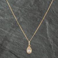 Pre-Owned 9ct Yellow Gold Pear Cut Cubic Zirconia Pendant & 18 Inch Curb Chain 41141392