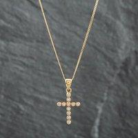 Pre-Owned 9ct Yellow Gold Cubic Zirconia Bubble Cross Pendant & 20 Inch Curb Chain 41141469