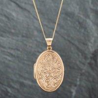 Pre-Owned 9ct Yellow Gold Oval Engraved Locket Pendant & 18 Inch Curb Chain 41141525