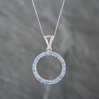 Pre-Owned 9ct White Gold Aquamarine Open Circle Pendant & 18 Inch Curb Chain 41141544