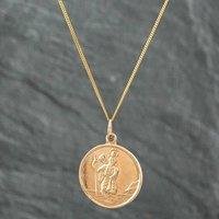 Pre-Owned 9ct Yellow Gold Round St Christopher Pendant & 18 Inch Curb Chain 41141610