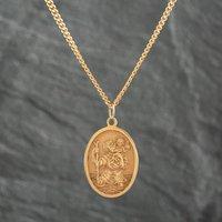 Pre-Owned 9ct Yellow Gold Oval St Christopher Pendant & 19 Inch Curb Chain 41141614