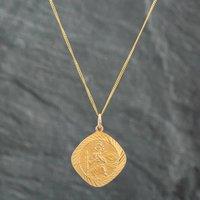 Pre-Owned 9ct Yellow Gold Rhombus St Christopher Pendant & 18 Inch Curb Chain 41141616