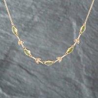 Pre-Owned 9ct Yellow Gold Marquise Peridot & Seed Pearl Pendant & 17 Inch Trace Chain 41141630