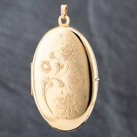 Pre-Owned 9ct Yellow Gold Large Oval Flower Engraved Locket Loose Pendant 41141680