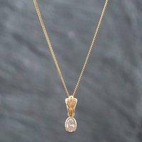 Pre-Owned 14ct Yellow Gold Oval Cut Cubic Zirconia Pendant & 18 Inch Curb Chain 41141694