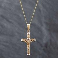 Pre-Owned 9ct Two Colour Gold Crucifix Cross Pendant & 18 Inch Curb Chain 41141719