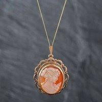 Pre-Owned Vintage 9ct Yellow Gold Cameo Large Oval Pendant & 18 Inch Curb Chain 41141736