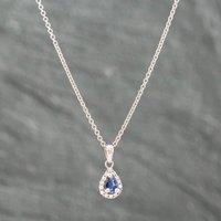 Pre-Owned 18ct White Gold 0.33ct Pear Cut Sapphire & Diamond Cluster Pendant & 18 Inch Trace Chain 41141750