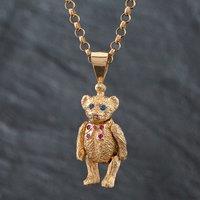 Pre-Owned 9ct Yellow Gold Cubic Zirconia Solid Teddy Bear Pendant & 21 Inch Belcher Chain 41141751