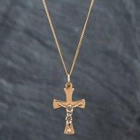 Second Hand 9ct Two Colour Gold Crucifix Cross Pendant & 19 Inch Curb Chain 41141754