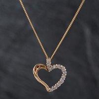 Pre-Owned 9ct Yellow Gold Brilliant Cut Diamond Open Heart Pendant & 16 Inch Curb Chain 41141768