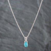 Pre-Owned 9ct White Gold Oval Cut Blue Apatite & Single Cut Diamond Pendant & 18 Inch Trace Chain 41141769