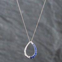 Pre-Owned White Gold Synthetic Blue & White Sapphire Teardrop Pendant & 18 Inch Curb Chain 41141791