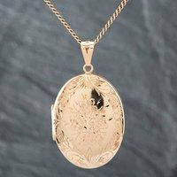 Pre-Owned Vintage 9ct Yellow Gold Large Oval Hand Engraved Locket Pendant & 20 Inch Curb Chain 41141808