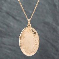 Pre-Owned 9ct Yellow Gold Oval Flowers Engraved Locket Pendant & 18 Inch Curb Chain 41141811