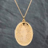 Pre-Owned 9ct Yellow Gold Oval Flowers Engraved Locket Pendant & 18 Inch Curb Chain 41141812