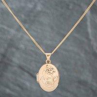 Pre-Owned 9ct Yellow Gold Oval Mum Rose Locket Pendant & 20 Inch Curb Chain 41141814