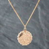 Pre-Owned 9ct Yellow Gold Scalloped Hand Engraved Locket Pendant & 16 Inch Curb Chain 41141817