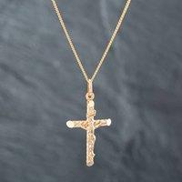 Pre-Owned 9ct Yellow Gold Crucifix Cross Pendant & 16 Inch Curb Chain 41141855