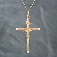 Pre-Owned 9ct Yellow Gold Crucifix Cross Pendant & 18 Inch Curb Chain 41141865