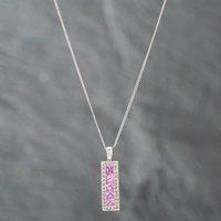 Pre-Owned 9ct White Gold Pink & White Cubic Zirconia Bar Pendant & 18 Inch Curb Chain 41141874