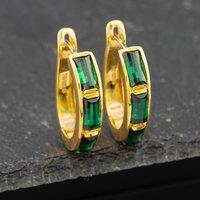 Pre-Owned 18ct Yellow Gold Synthetic Green Spinel Hoop Earrings 41171042