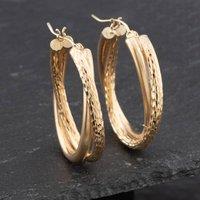 Pre-Owned 9ct Yellow Gold Diamond Cut Double Creole Earrings 41171066