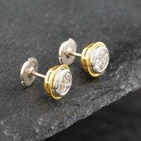 Pre-Owned 18ct Two Colour Gold Trillion Cut Diamond Stud Earrings 41171253