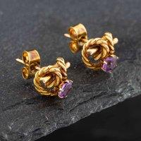 Pre-Owned 9ct Yellow Gold Amethyst Knot Stud Earrings 41171472