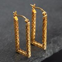 Pre-Owned 9ct Yellow Gold Hollow Cage Oblong Hoop Earrings 41171583