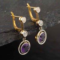 Pre-Owned 14ct Two Colour Gold Amethyst & Diamond Dropper Earrings 41171738